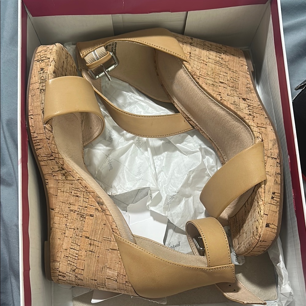 Xappeal Tan Wedge Sandals with Cork Platform